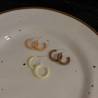 Set Of 3: Sterling Silver Mini Open Hoop Earring Set Of 3 Pairs - White & Almond & Khaki - One Size