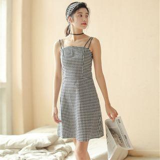 Gingham Sheath Spaghetti Strap Dress