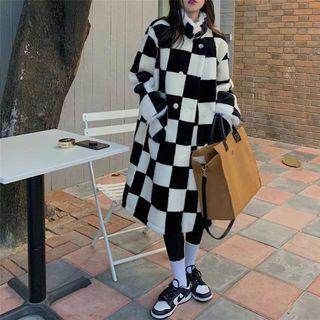Checkerboard Fleece Coat Check - Black & White - One Size