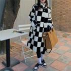 Checkerboard Fleece Coat Check - Black & White - One Size