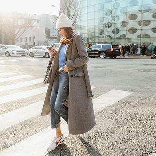 Shawl-collar Belted Wool Blend Coat