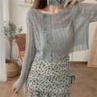 Long-sleeve Sheer Top / Floral Print Mini Skirt