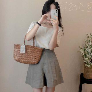 Square-neck Blouse / Wide-leg Shorts