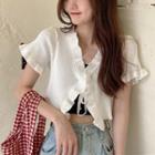 Ruffled-trim Tie-front Cardigan