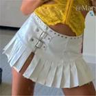 High-waist Faux Leather Mini Pleated Skirt