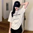 Elbow-sleeve Drawstring Lettering T-shirt