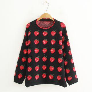Strawberry Pattern Sweater Black - One Size