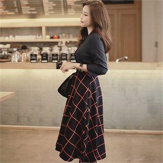 Checked A-line Midi Dress