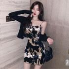 Animal Print Mini Spaghetti-strap Dress As Shown In Figure - One Size