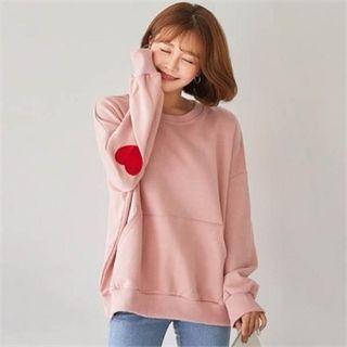 Kangaroo-pocket Heart Appliqu  Sweatshirt