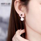 Retro Gemstone Flower Faux Pearl Earring 1 Pair - As Shown In Figure - One Size