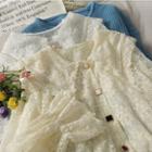 Pearl-button Bell-sleeve Lace Blouse