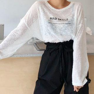 Round-neck Lettering Sheer Top