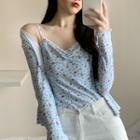 Flower Print Camisole Top / Long-sleeve Button-up T-shirt