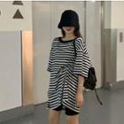 Short-sleeve Loose-fit Striped T-shirt Stripe T-shirt - One Size
