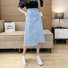High Waist Asymmetrical Midi Denim Skirt