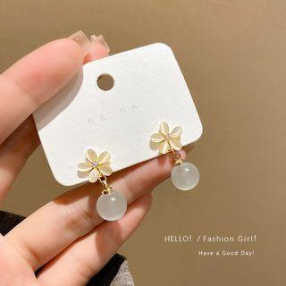 Flower Faux Cat Eye Stone Faux Cat Eye Stone Dangle Earring 1 Pair - E5133 - White & Beige - One Size