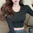 Long-sleeve Fitted Cropped T-shirt