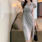 Short-sleeve Plain Hooded Sheath Dress