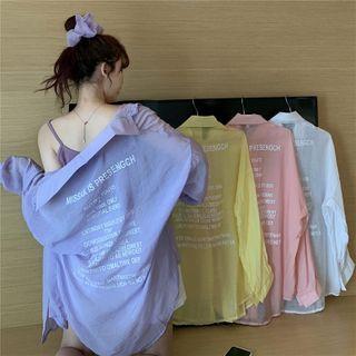 Long-sleeve Letter Print Sheer Shirt
