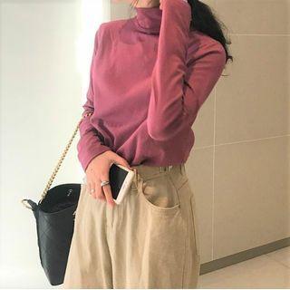 Long-sleeve Mock-neck T-shirt As Shown In Figure - One Size
