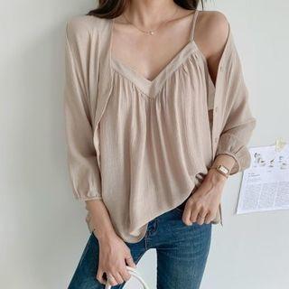 Set: 3/4-sleeve Caridgan + Shirred Camiosole Top