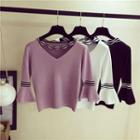 Scallop Trim Elbow-sleeve Knit Sweater