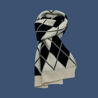 Chessboard Pattern Scarf Black & Beige - One Size