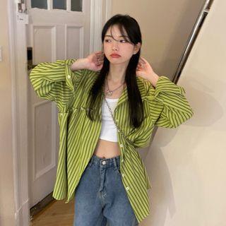 Striped Shirt Shirt - Avocado Green - One Size