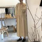 Long-sleeve Half Button Midi A-line Dress As Shown In Figure - One Size