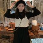 Set: Long-sleeve Midi A-line Dress + Crochet Camisole Top