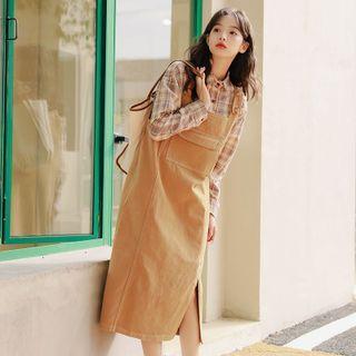 Pocket Detail Side-slit Midi Overall Dress