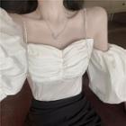Puff-sleeve Cold-shoulder Blouse White - One Size