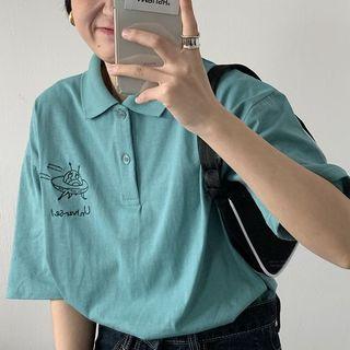 Ufo Embroidered Short-sleeve Polo Shirt