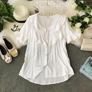 Ruffle Collar Short-sleeve Chiffon Blouse