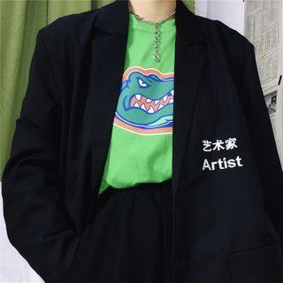 Embroidered Single-breasted Blazer Black - One Size