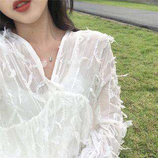 Fringed V-neck Long-sleeve Dress