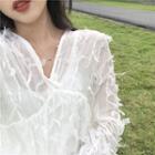 Fringed V-neck Long-sleeve Dress