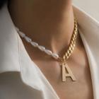 Faux Pearl Lettering Chain Necklace