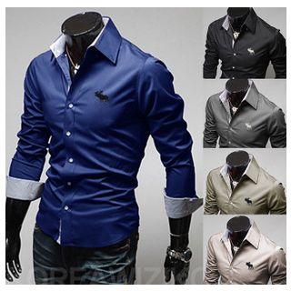 Elk Embroidery Long-sleeve Shirt