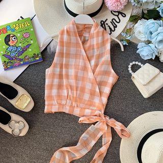 Halter Plaid Chiffon Top