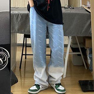 Gradient Lettering Straight Leg Jeans