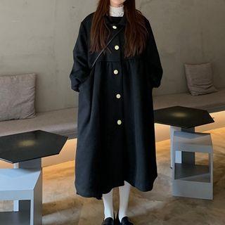 Balloon-sleeve Collared Coat Black - One Size