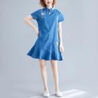 Retro Embroidered Denim Dress Denim Blue - L