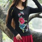 Flower Embroidered Long Sleeve T-shirt