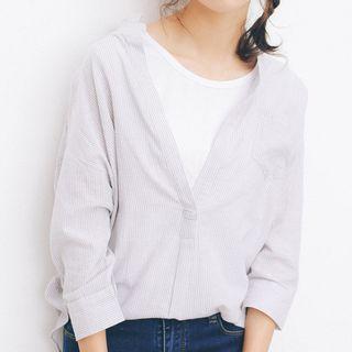 Pinstripe 3/4-sleeve Blouse