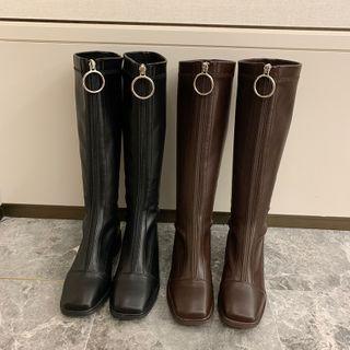 Square Toe Block Heel Tall Boots