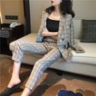 Plaid Double Breasted Blazer / Dress Pants / Mini Dress Skirt