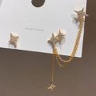 Non-matching Rhinestone Star Chained Earring 1 Pair - Stud & Clip On Earring - Gold - One Size