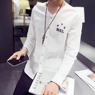 Button Down V-neck Long-sleeve Top